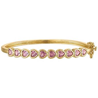 Junior Jewels 14k Gold Plated Pink Heart Chain Cubic Zirconia Bangle Bracelet
