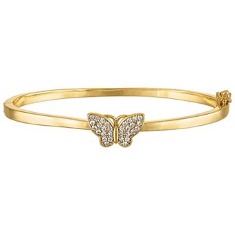 Junior Jewels 14k Gold Plated Butterfly Cubic Zirconia Bangle Bracelet