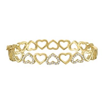 Kids' Junior Jewels 14k Gold Plated Hearts Cubic Zirconia Bangle Bracelet