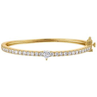 Junior Jewels 14k Gold Plated Heart Cubic Zirconia Bangle Bracelet