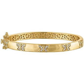 Junior Jewels 14k Gold Plated Butterfly Accents Cubic Zirconia Bangle Bracelet