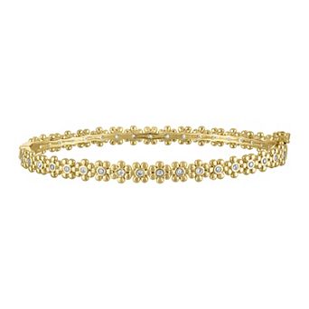Kids' Junior Jewels 14k Gold Plated Flower Cubic Zirconia Bangle Bracelet