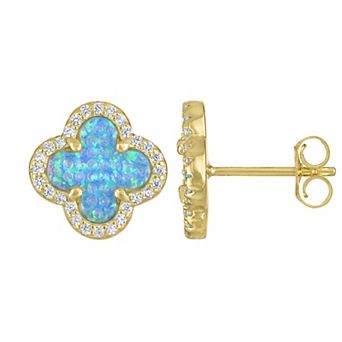 Kids' Junior Jewels 14k Gold Over Silver Lab-Created Opal Clover Stud Earrings