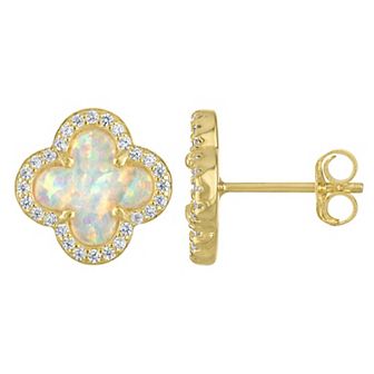 Kids' Junior Jewels 14k Gold Over Silver Lab-Created Opal Clover Stud Earrings