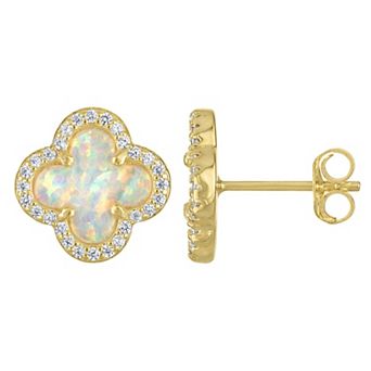 Kids' Junior Jewels 14k Gold Over Silver Lab-Created Opal Clover Stud Earrings