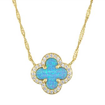 Kids' Junior Jewels 14k Gold Over Silver Lab-Created Opal Clover Necklace