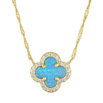 Kids' Junior Jewels 14k Gold Over Silver Lab-Created Opal Clover Necklace
