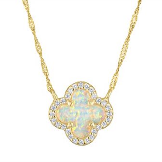 Kids' Junior Jewels 14k Gold Over Silver Lab-Created Opal Clover Necklace