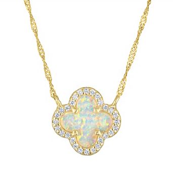 Kids' Junior Jewels 14k Gold Over Silver Lab-Created Opal Clover Necklace