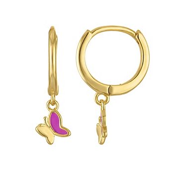 Junior Jewels Gold Plated Silver Butterfly Huggie Hoop Dangle Earrings