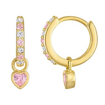 Junior Jewels Gold Plated Silver Heart Cubic Zirconia Dangle Earrings