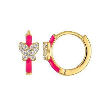 Junior Jewels Kids 14k Gold Over Sterling Silver Cubic Zirconia Butterfly Huggie Earrings