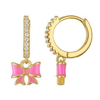 Junior Jewels Kids 14k Gold Over Sterling Silver Cubic Zirconia Bow Dangle Earrings
