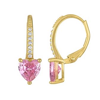 Kids' Junior Jewels 14k Gold Over Silver Heart Cubic Zirconia Leverback Earrings