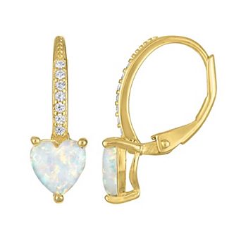 Kids' Junior Jewels 14k Gold Over Silver Heart Lab-Created Opal Leverback Earrings