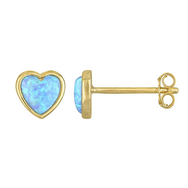Kids' Junior Jewels 14k Gold Over Silver Lab-Created Opal Heart Stud Earrings - Gold Tone Blue