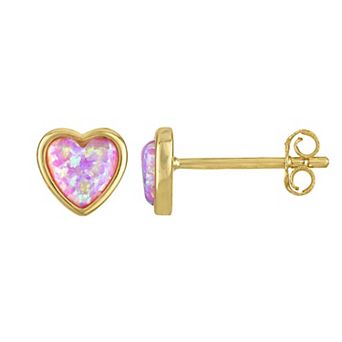 Kids' Junior Jewels 14k Gold Over Silver Lab-Created Opal Heart Stud Earrings