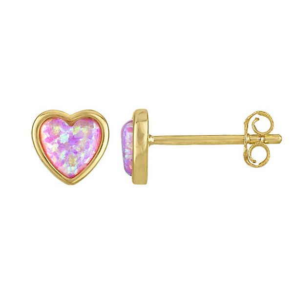 Kids' Junior Jewels 14k Gold Over Silver Lab-Created Opal Heart Stud Earrings - Gold Tone Pink