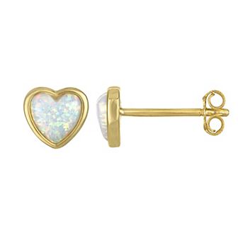 Kids' Junior Jewels 14k Gold Over Silver Lab-Created Opal Heart Stud Earrings