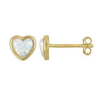 Kids' Junior Jewels 14k Gold Over Silver Lab-Created Opal Heart Stud Earrings