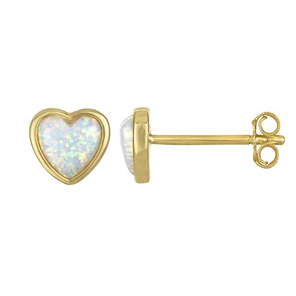 Kids' Junior Jewels 14k Gold Over Silver Lab-Created Opal Heart Stud Earrings - Gold Tone White