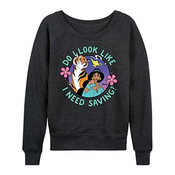 Disney's Aladdin Jasmine & Rajah Women's Need Saving French Terry Long Sleeve Tee