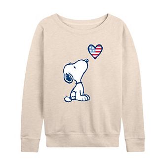 Women's Peanuts Snoopy USA Flag Heart French Terry Long Sleeve Tee