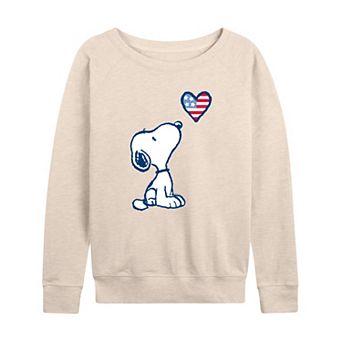 Women's Peanuts Snoopy USA Flag Heart French Terry Long Sleeve Tee