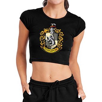 Juniors' Harry Potter Hufflepuff Crest Crop Graphic Tee