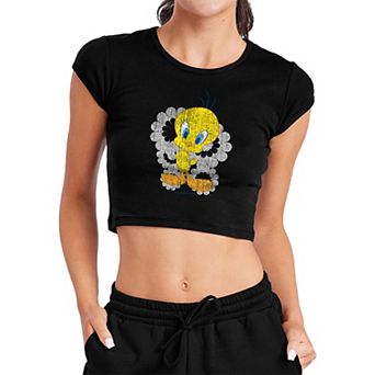 Juniors' Tweety Floral Crop Graphic Tee