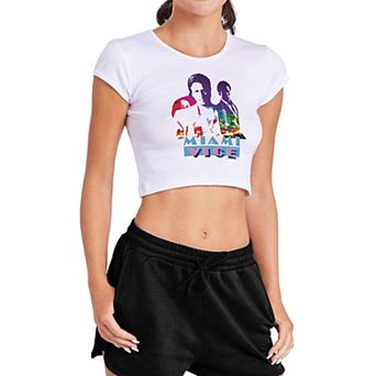 Juniors' Miami Vice Neon Logo Crop Graphic Tee