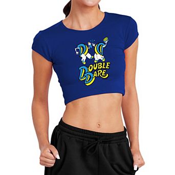 Juniors' Double Dare Retro Logo Crop Graphic Tee