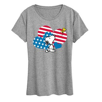 Women's Peanuts Snoopy & Woodstock USA Heart Pattern Graphic Tee