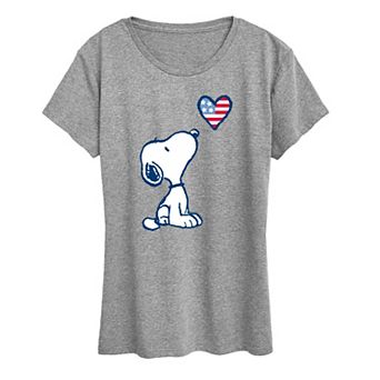 Women's Peanuts Snoopy USA Flag Heart Graphic Tee