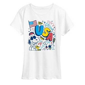 Women's Peanuts Snoopy & Woodstock USA Doodles Graphic Tee