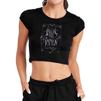 Juniors' Janis Joplin Deco Crop Graphic Tee