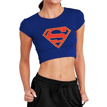 Juniors' Supergirl Logo Baby Rib Cropped Graphic Tee