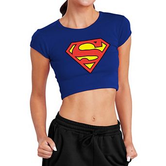 Juniors' Superman Classic Logo Baby Rib Cropped Graphic Tee