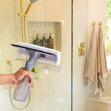 Salav True & Tidy Glass Cleaner Spray Bottle with Built-In Squeegee