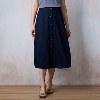 Petite LC Lauren Conrad Button Front Midi Skirt