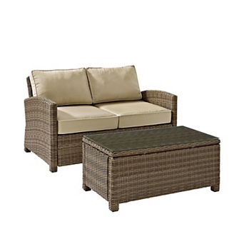 Crosley Furniture Bradenton 2 pc Outdoor Wicker Loveseat Patio Furniture Set