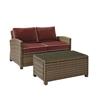 Crosley Furniture Bradenton 2 pc Outdoor Wicker Loveseat Patio Furniture Set