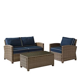 Crosley Furniture Bradenton 3 pc Outdoor Wicker Loveseat Patio Furniture Set