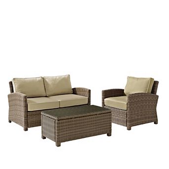 Crosley Furniture Bradenton 3 pc Outdoor Wicker Loveseat Patio Furniture Set