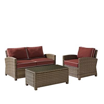 Crosley Furniture Bradenton 3 pc Outdoor Wicker Loveseat Patio Furniture Set