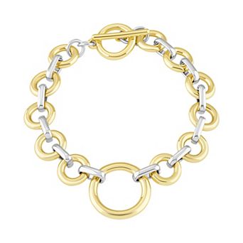 Emberly Two-Tone Polished Round Link Bracelet
