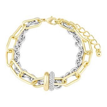 Emberly Two-Tone Polished Pave Glass Stone Rondelle Double Layer Bracelet