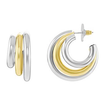 Emberly Two-Tone Polished Triple C Hoop Earrings