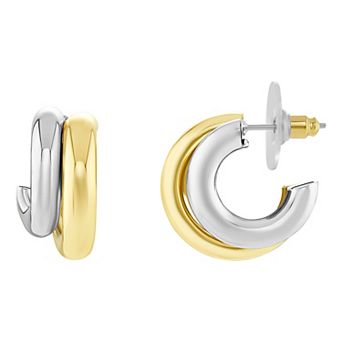 Emberly Two-Tone Polished Double C Hoop Earrings