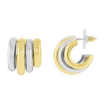 Emberly Two-Tone Polished Multi C Hoop Earrings